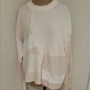 Helmut Lang Distressed Elegant Cream Patchwork Sweater